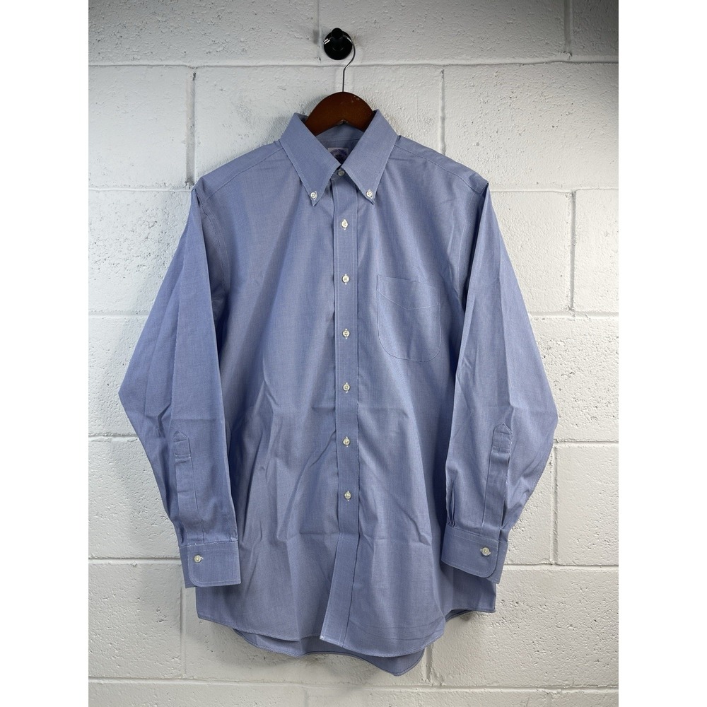 Brooks Brothers Classic Dress Shirt Men's White/Blue Check Non Iron Supima Cotto